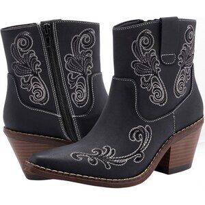 ✨ Canyon Trails Cowgirl Boots Women Black Faux Leather Side Zippers Heel Boots